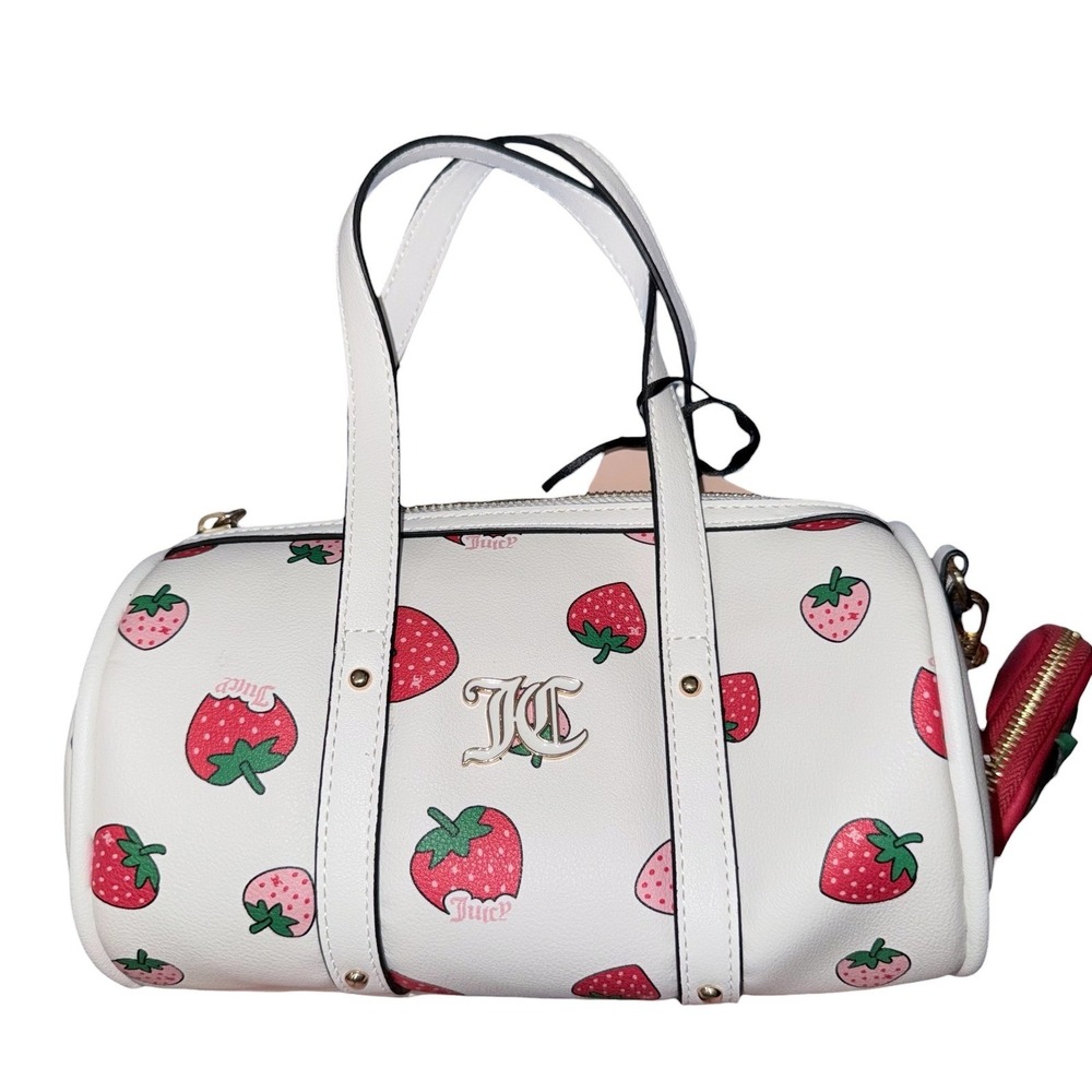 Juicy‎ Couture Sweet N Juice Strawberry White Faux Leather Crossbody Barrel Bag